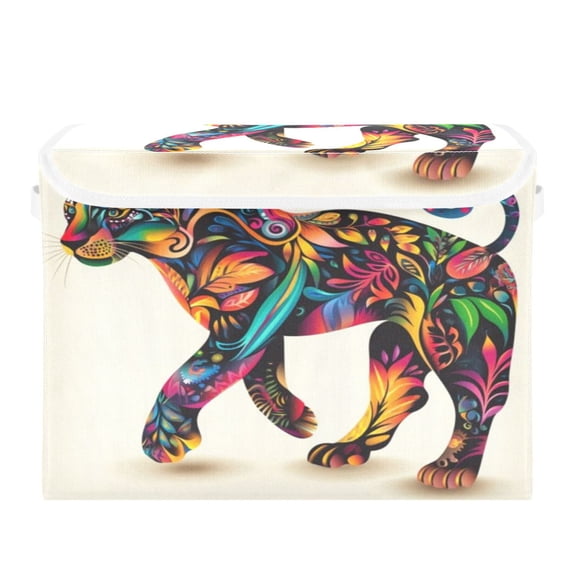 Storage Box With Lid 16.5x12.6x11.8In Foldable Stacked Household Storage Box Multicolor Pattern Tiger