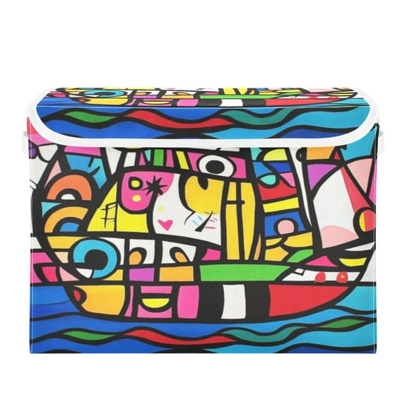 Storage Box With Lid 16.5x12.6x11.8In Foldable Stacked Household Storage Box Multicolored Pirate Ship