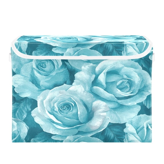 Storage Box With Lid 16.5x12.6x11.8In Foldable Stacked Household Storage Box Navy Roses Seamless