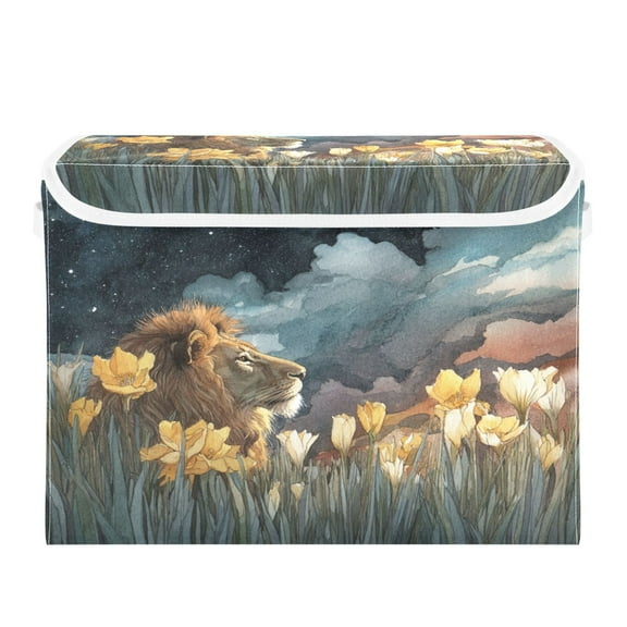 Storage Box With Lid 16.5x12.6x11.8In Foldable Stacked Household Storage Box Night Lion