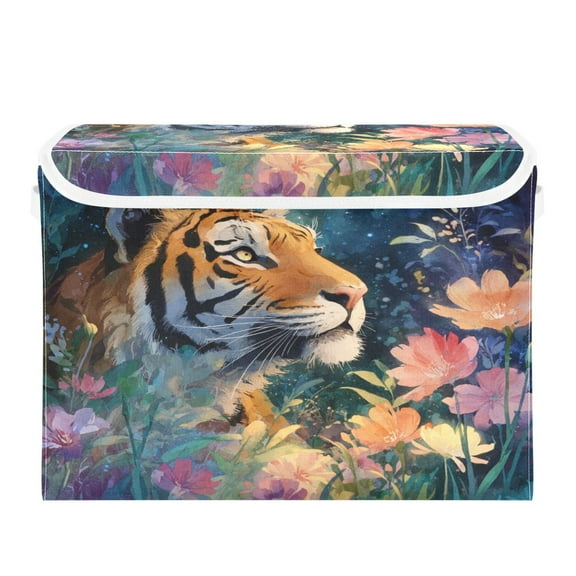 Storage Box With Lid 16.5x12.6x11.8In Foldable Stacked Household Storage Box Night Tiger