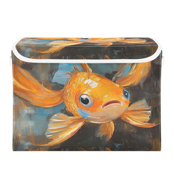 Storage Box With Lid 16.5x12.6x11.8In Foldable Stacked Household Storage Box Oil Painting Goldfish