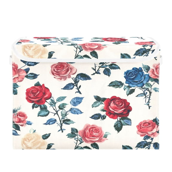 Storage Box With Lid 16.5x12.6x11.8In Foldable Stacked Household Storage Box Oil Painting Rose Pattern