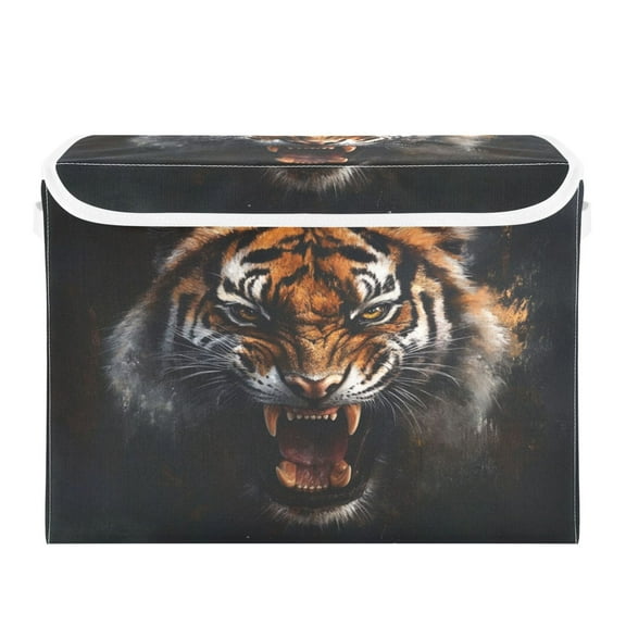 Storage Box With Lid 16.5x12.6x11.8In Foldable Stacked Household Storage Box Open-mouthed Tiger