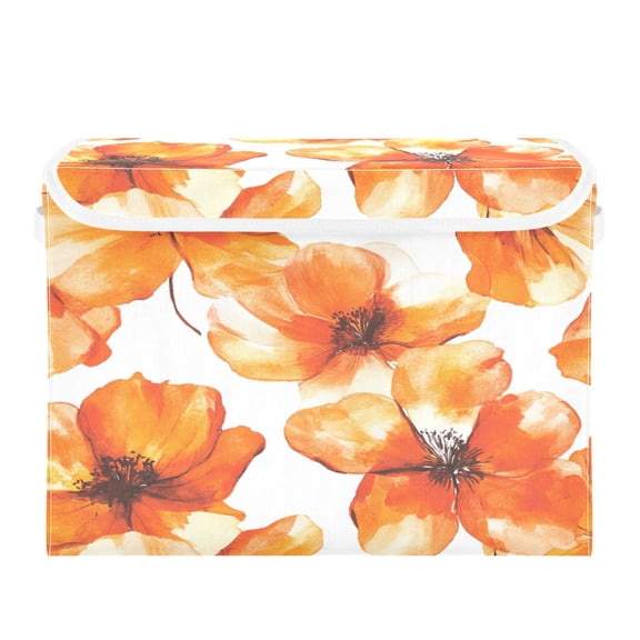 Storage Box With Lid 16.5x12.6x11.8In Foldable Stacked Household Storage Box Orange Flower