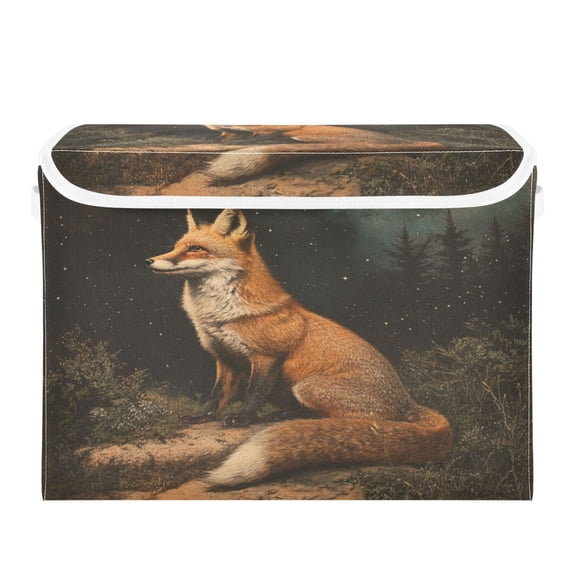 Storage Box With Lid 16.5x12.6x11.8In Foldable Stacked Household Storage Box Orange Fox under The Moon