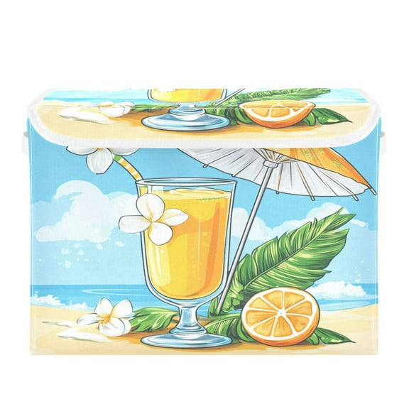 Storage Box With Lid 16.5x12.6x11.8In Foldable Stacked Household Storage Box Orange Juice