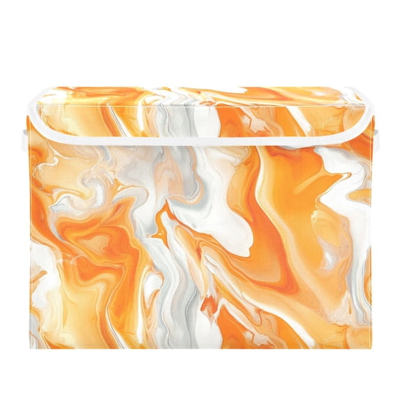 Storage Box With Lid 16.5x12.6x11.8In Foldable Stacked Household Storage Box Orange Marble Pattern