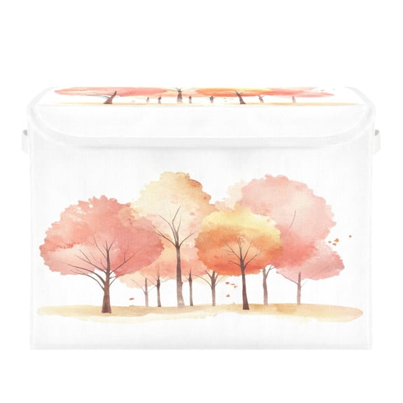 Storage Box With Lid 16.5x12.6x11.8In Foldable Stacked Household Storage Box Orange Tree