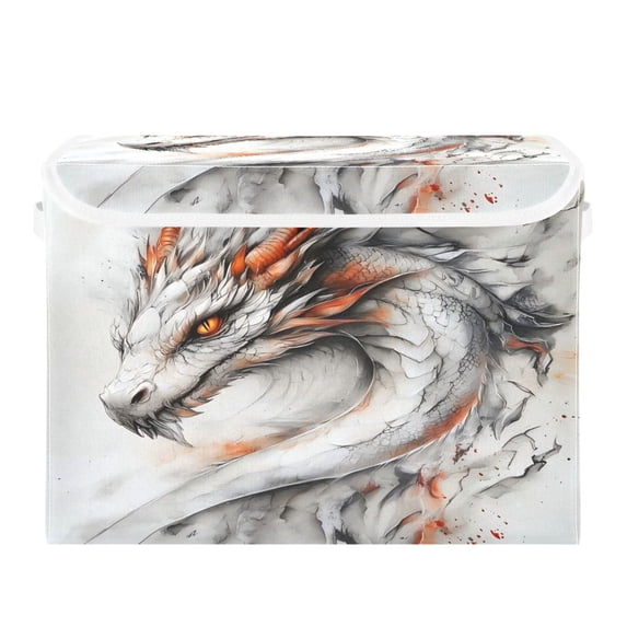 Storage Box With Lid 16.5x12.6x11.8In Foldable Stacked Household Storage Box Painting Dragon