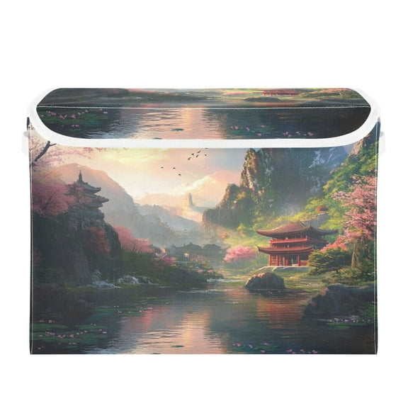 Storage Box With Lid 16.5x12.6x11.8In Foldable Stacked Household Storage Box Picturesque House