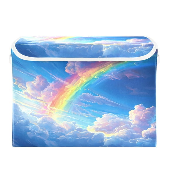 Storage Box With Lid 16.5x12.6x11.8In Foldable Stacked Household Storage Box Picturesque Rainbow Cloud