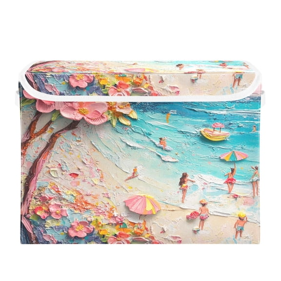 Storage Box With Lid 16.5x12.6x11.8In Foldable Stacked Household Storage Box Picturesque Spring Sea