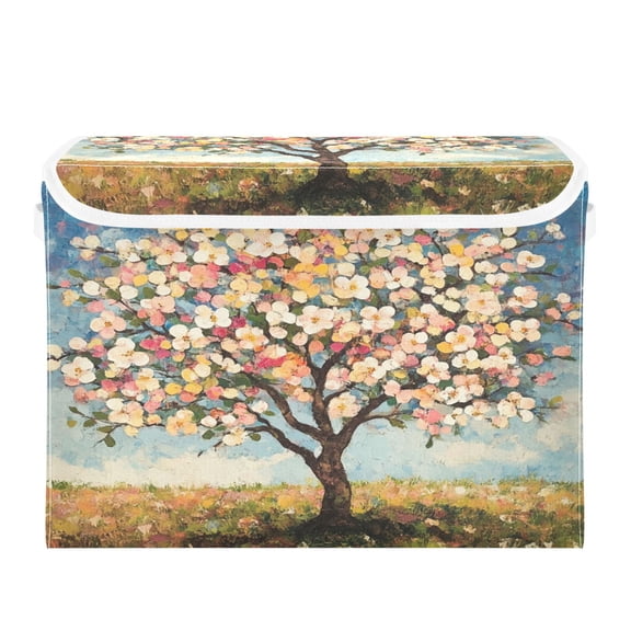 Storage Box With Lid 16.5x12.6x11.8In Foldable Stacked Household Storage Box Picturesque Tree