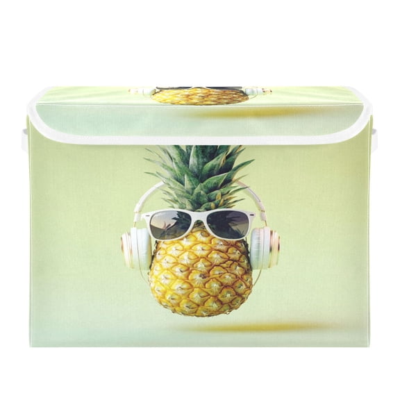 Storage Box With Lid 16.5x12.6x11.8In Foldable Stacked Household Storage Box Pineapple Glasses