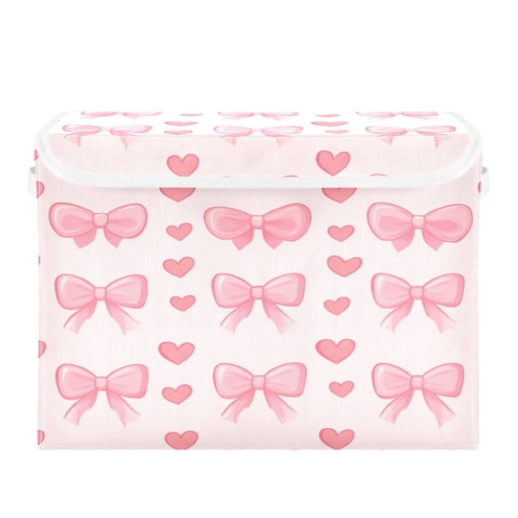 Storage Box With Lid 16.5x12.6x11.8In Foldable Stacked Household Storage Box Pink Bow
