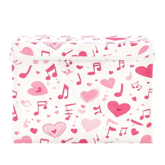 Storage Box With Lid 16.5x12.6x11.8In Foldable Stacked Household Storage Box Pink Cartoon Note Elements