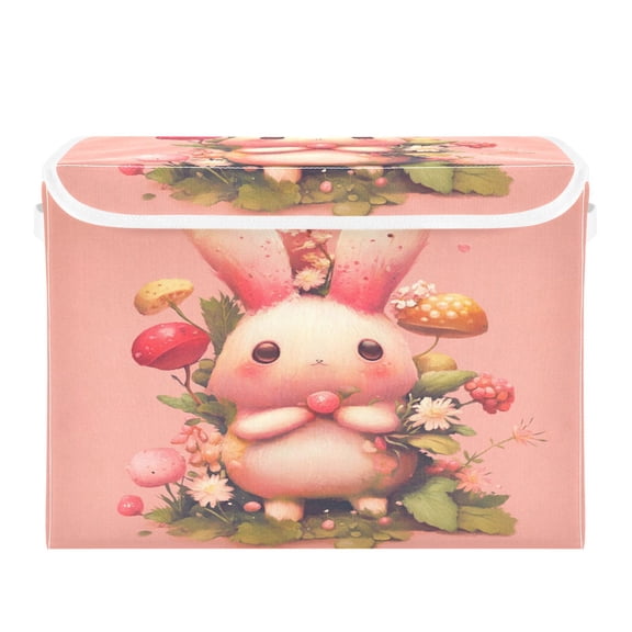 Storage Box With Lid 16.5x12.6x11.8In Foldable Stacked Household Storage Box Pink Cartoon Rabbit