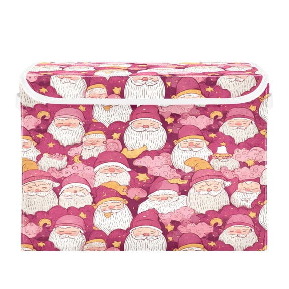 Storage Box With Lid 16.5x12.6x11.8In Foldable Stacked Household Storage Box Pink Cartoon Santa Claus