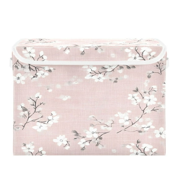 Storage Box With Lid 16.5x12.6x11.8In Foldable Stacked Household Storage Box Pink Cloth Flowers