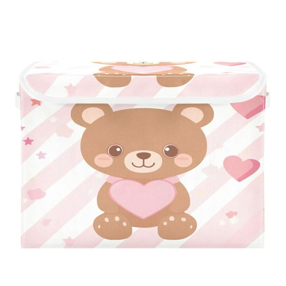 Storage Box With Lid 16.5x12.6x11.8In Foldable Stacked Household Storage Box Pink Cute Bear