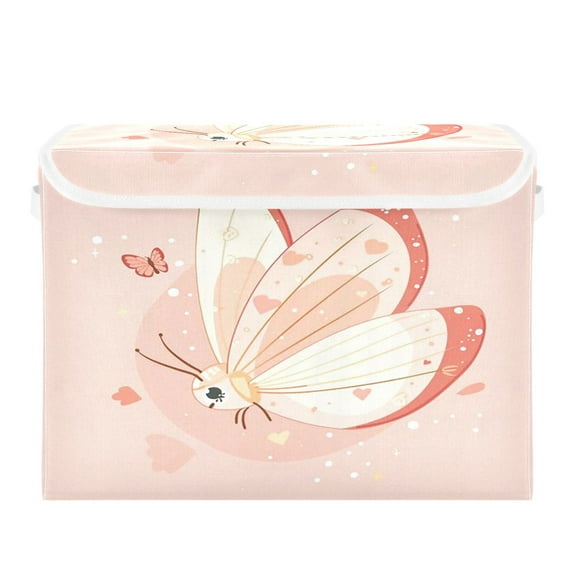 Storage Box With Lid 16.5x12.6x11.8In Foldable Stacked Household Storage Box Pink Love Butterfly
