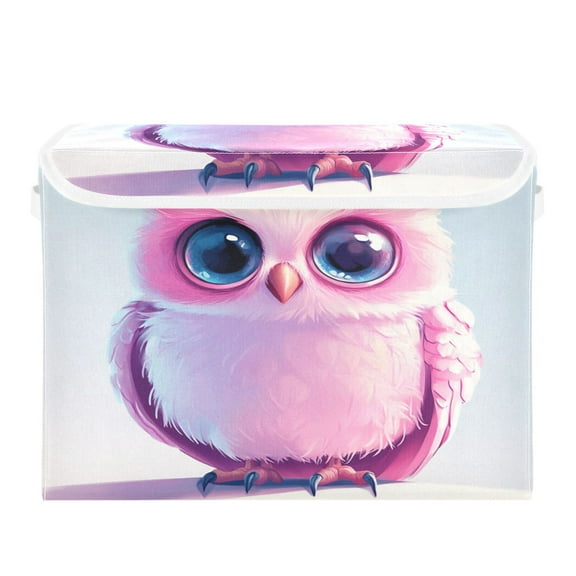 Storage Box With Lid 16.5x12.6x11.8In Foldable Stacked Household Storage Box Pink Owl