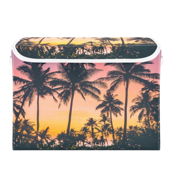Storage Box With Lid 16.5x12.6x11.8In Foldable Stacked Household Storage Box Pink Palm
