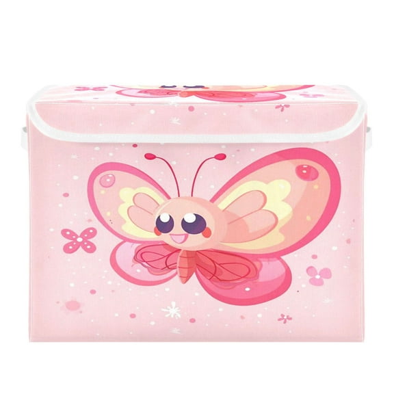 Storage Box With Lid 16.5x12.6x11.8In Foldable Stacked Household Storage Box Pink Polka Dot Butterfly