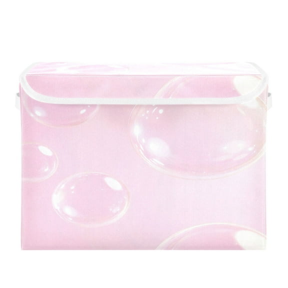 Storage Box With Lid 16.5x12.6x11.8In Foldable Stacked Household Storage Box Pink Pretty Bubbles