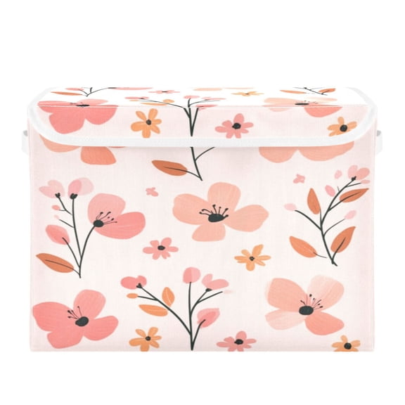 Storage Box With Lid 16.5x12.6x11.8In Foldable Stacked Household Storage Box Pink Pretty Lovely Flowers Seamless