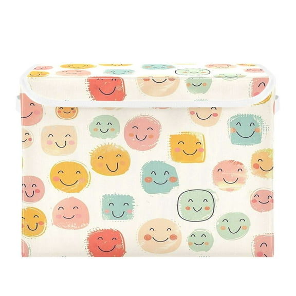 Storage Box With Lid 16.5x12.6x11.8In Foldable Stacked Household Storage Box Pink Smiling Faces