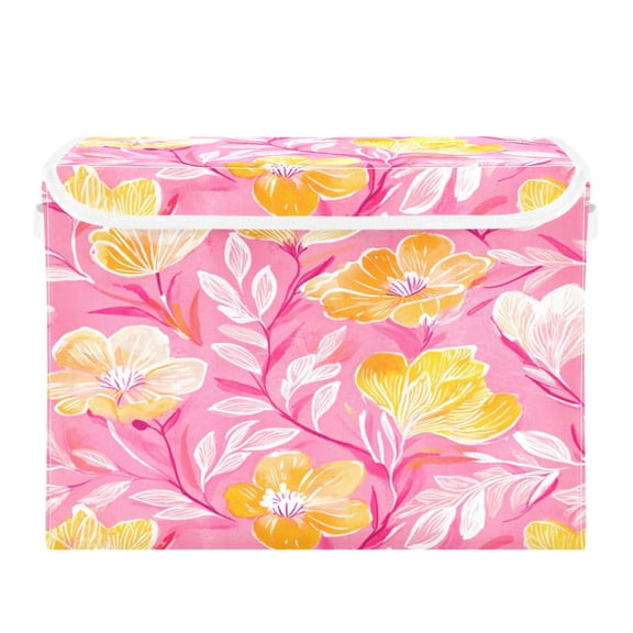 Storage Box With Lid 16.5x12.6x11.8In Foldable Stacked Household Storage Box Pink Yellow Flower