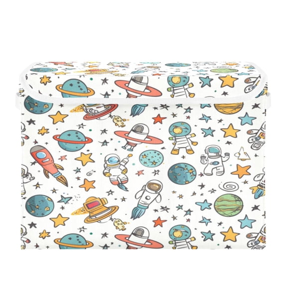 Storage Box With Lid 16.5x12.6x11.8In Foldable Stacked Household Storage Box Planets and Rockets