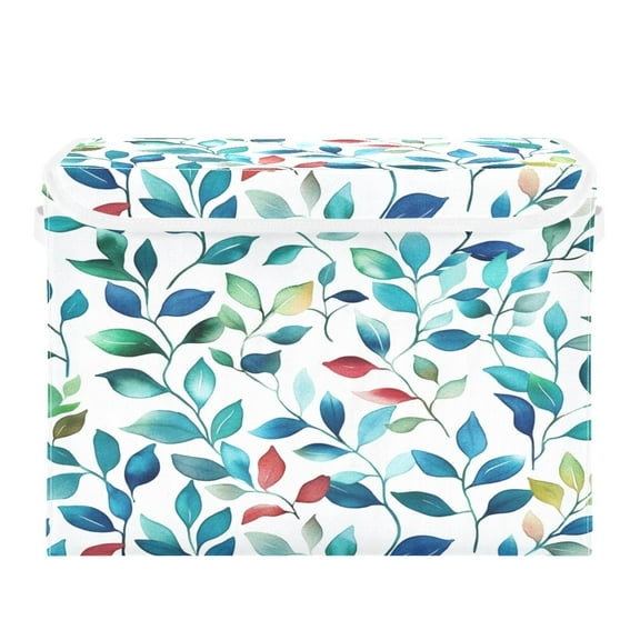 Storage Box With Lid 16.5x12.6x11.8In Foldable Stacked Household Storage Box Pretty Beautiful Blue Leaves