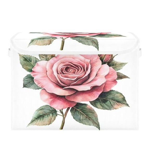 Storage Box With Lid 16.5x12.6x11.8In Foldable Stacked Household Storage Box Pretty Big Pink Flowers