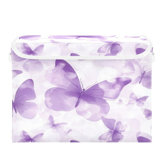 Storage Box With Lid 16.5x12.6x11.8In Foldable Stacked Household Storage Box Pretty Big Purple Butterfly