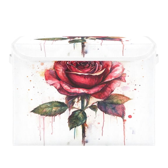 Storage Box With Lid 16.5x12.6x11.8In Foldable Stacked Household Storage Box Pretty Big Red Roses