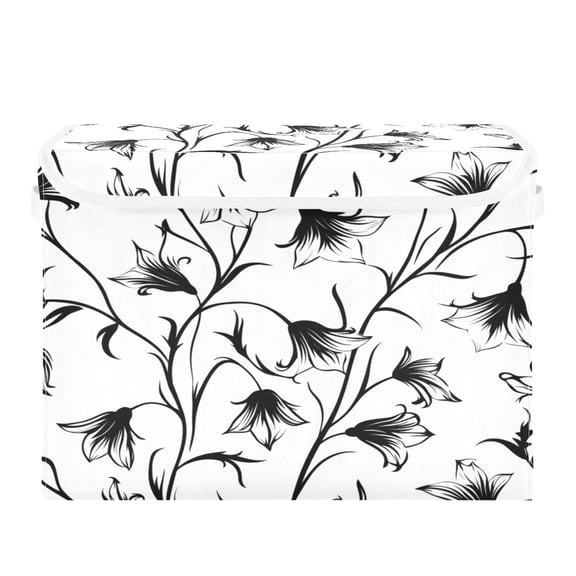 Storage Box With Lid 16.5x12.6x11.8In Foldable Stacked Household Storage Box Pretty Black Cartoon Flowers