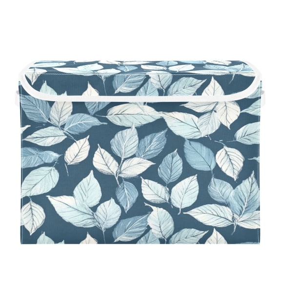 Storage Box With Lid 16.5x12.6x11.8In Foldable Stacked Household Storage Box Pretty Blue Leaves