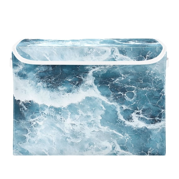 Storage Box With Lid 16.5x12.6x11.8In Foldable Stacked Household Storage Box Pretty Blue Ocean Pattern