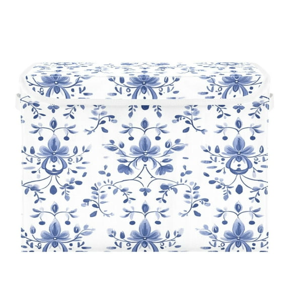 Storage Box With Lid 16.5x12.6x11.8In Foldable Stacked Household Storage Box Pretty Blue Stripes