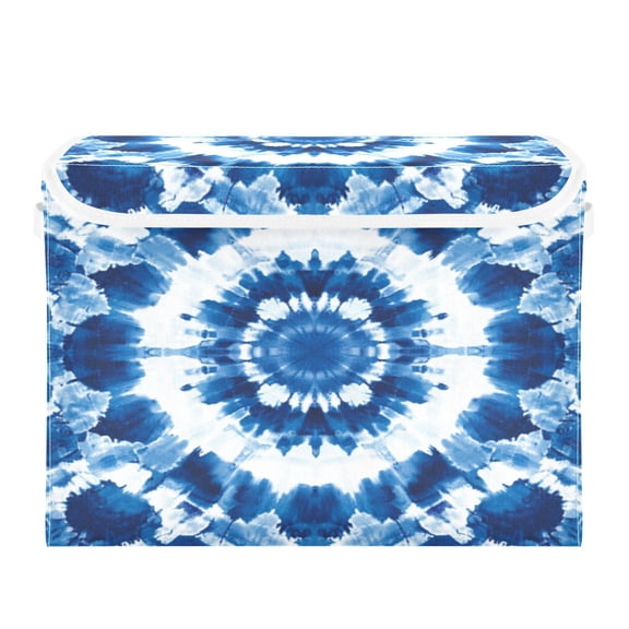 Storage Box With Lid 16.5x12.6x11.8In Foldable Stacked Household Storage Box Pretty Blue Tie Dye