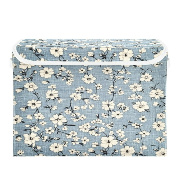 Storage Box With Lid 16.5x12.6x11.8In Foldable Stacked Household Storage Box Pretty Cloth Flowers