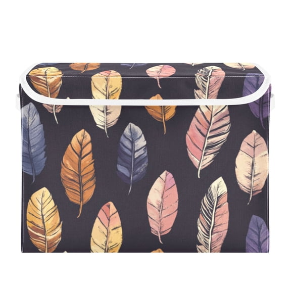 Storage Box With Lid 16.5x12.6x11.8In Foldable Stacked Household Storage Box Pretty Colorful Feathers