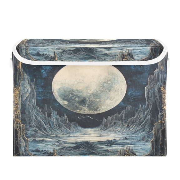 Storage Box With Lid 16.5x12.6x11.8In Foldable Stacked Household Storage Box Pretty Cool Moon