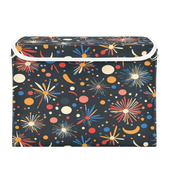 Storage Box With Lid 16.5x12.6x11.8In Foldable Stacked Household Storage Box Pretty Fireworks Pattern