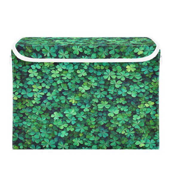 Storage Box With Lid 16.5x12.6x11.8In Foldable Stacked Household Storage Box Pretty Green Four-leaf Clover