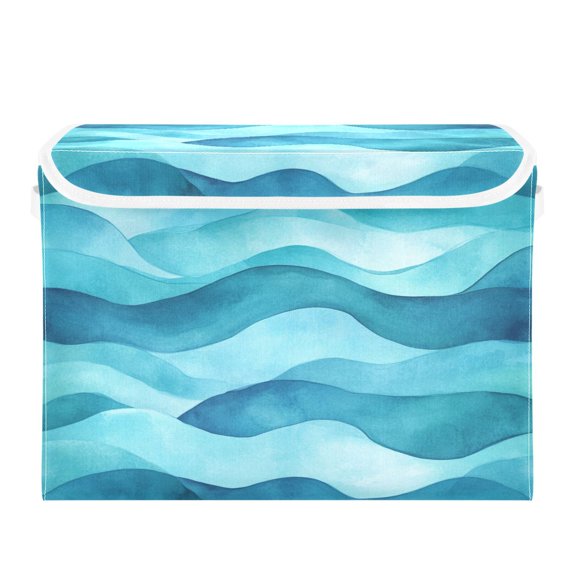 Storage Box With Lid 16.5x12.6x11.8In Foldable Stacked Household Storage Box Pretty Green Sea