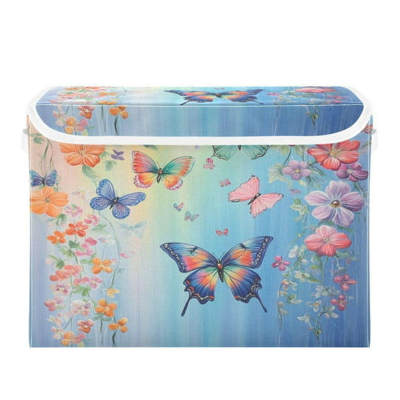 Storage Box With Lid 16.5x12.6x11.8In Foldable Stacked Household Storage Box Pretty Light Blue Butterfly